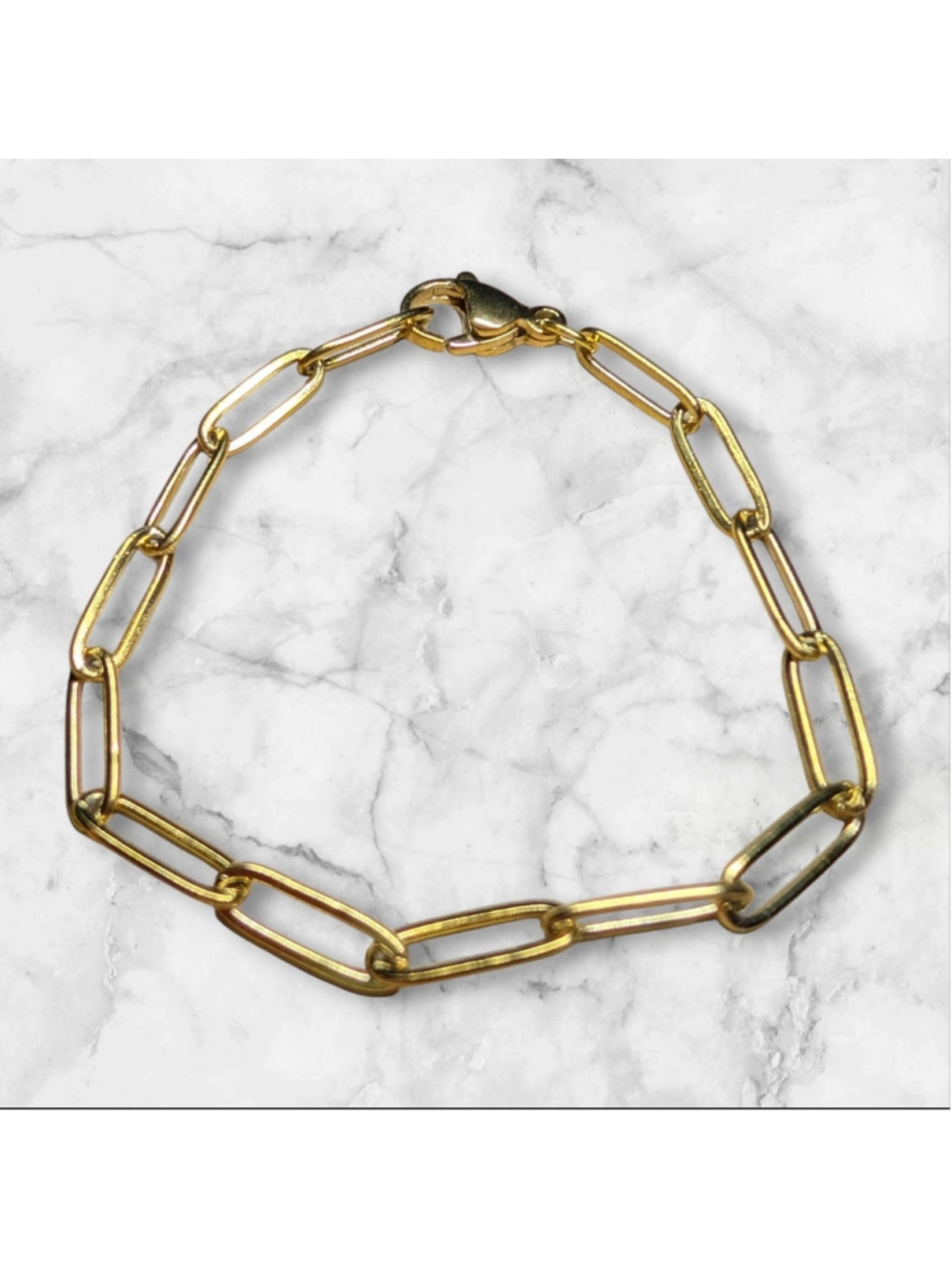Gold Tone Stainless Steel Paper Clip Chain Bracelet Layering Stacking 6.5"